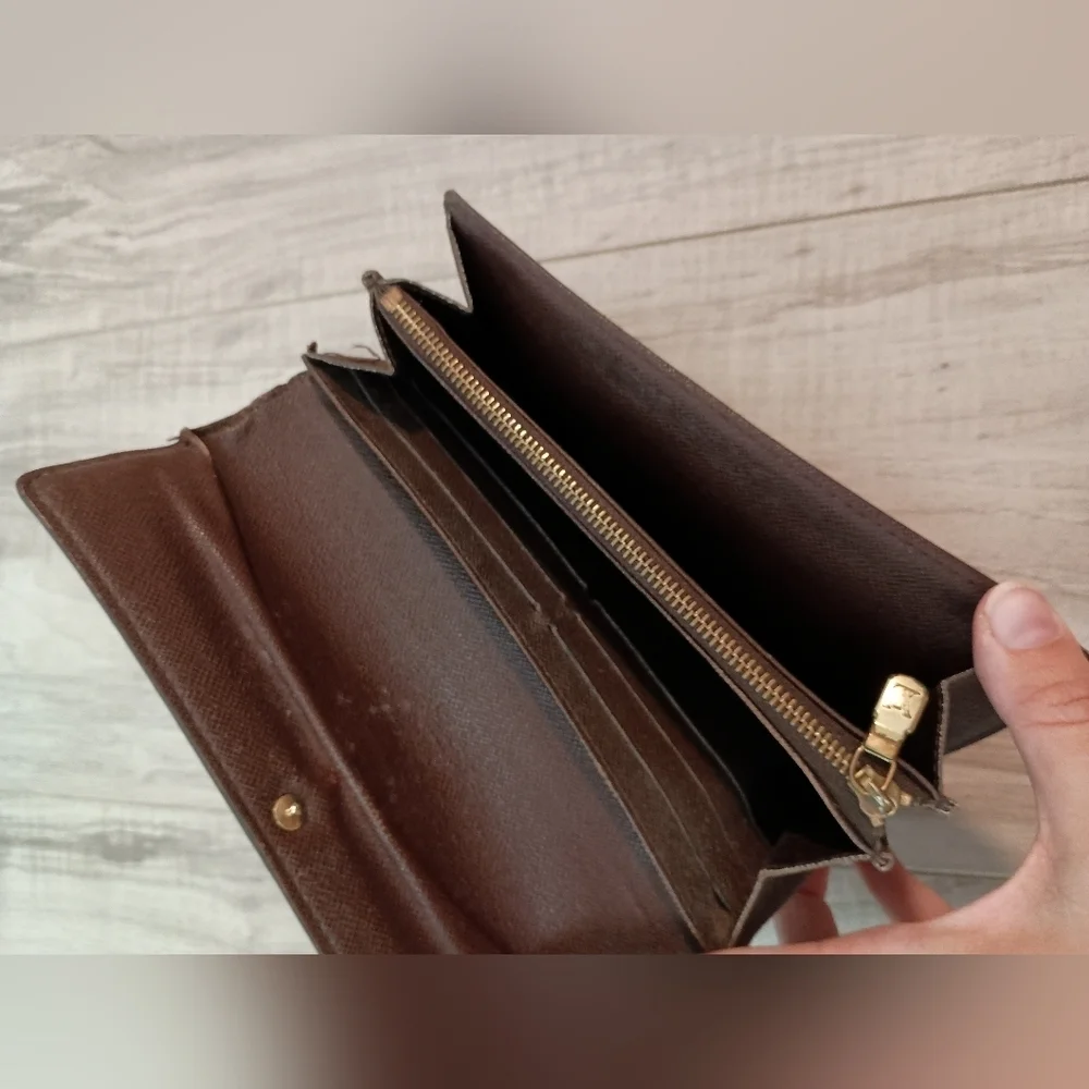 Authentic LOUIS VUITTON Damier Ebene Portefeuille Sarah Long Wallet